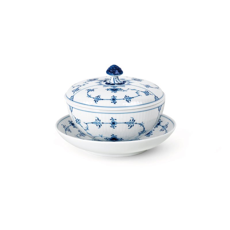 ブルーフルーテッド プレイン ボウル&ソーサー蓋つき|ロイヤル