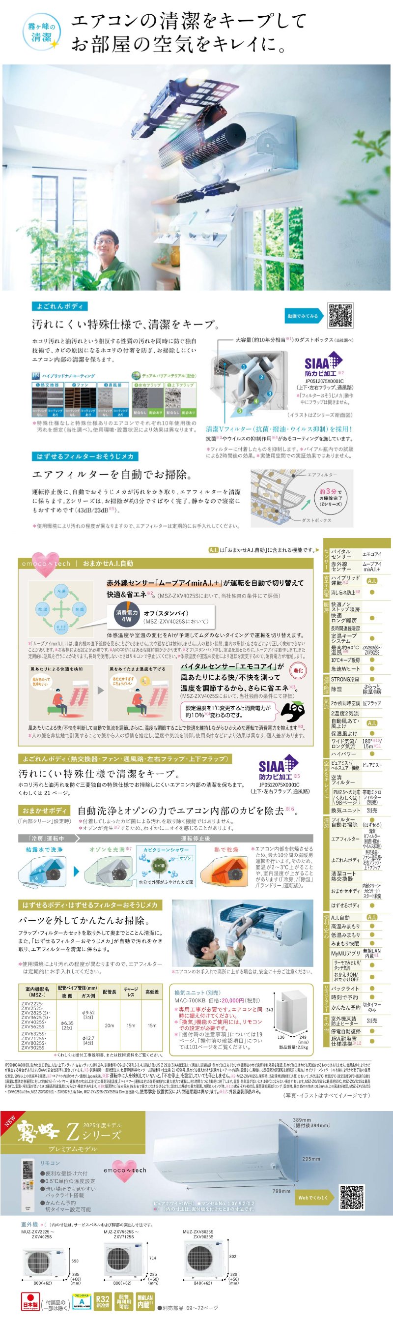 三菱電機 2025年度モデルルームエアコン MSZ-ZXV2225 6畳程度 室内電源