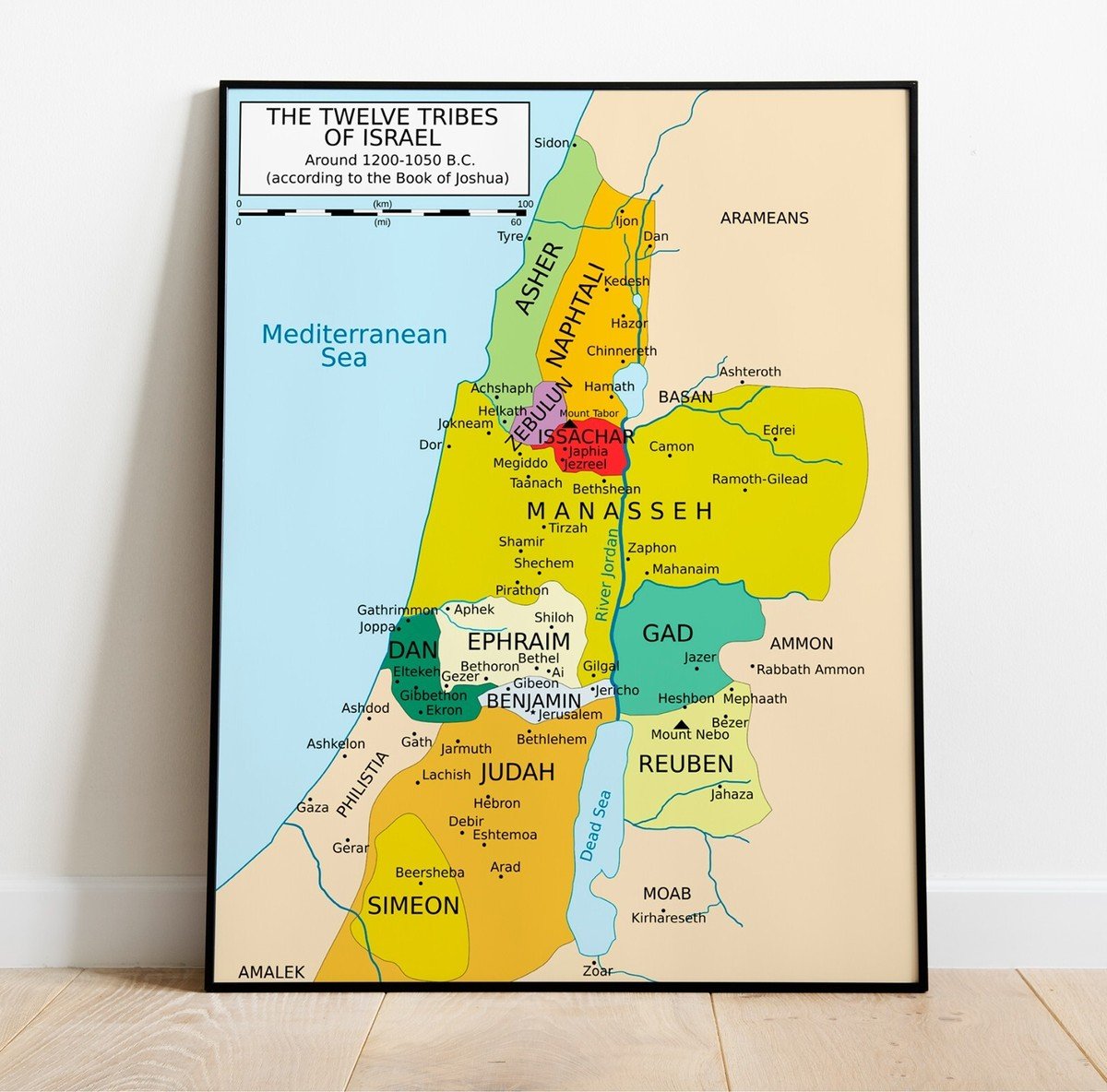 Map of 12 Tribes of Israel fr. 1200-1050 Book of Joshua Wall Art