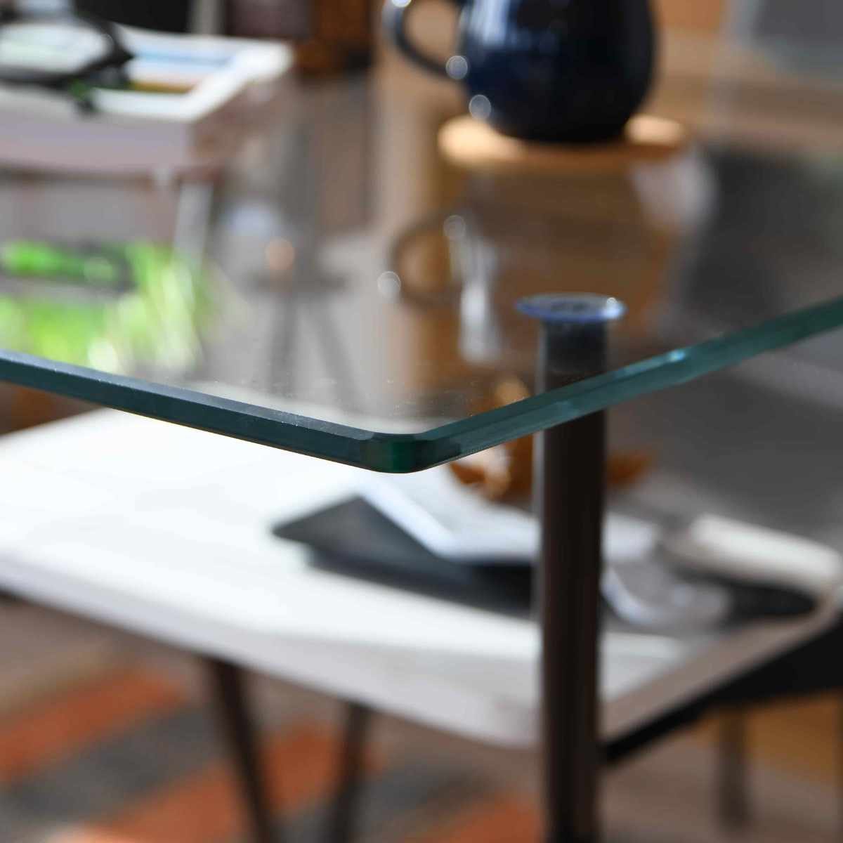 ダイニングテーブル 4人掛け ガラス 収納スペース付き 幅140cm