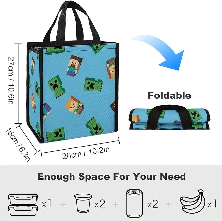 Amazon｜マイクラ ランチバッグ 保冷 保温 折りたたみ 子供用 お弁当
