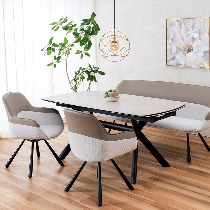 伸長ダイニングセット NICOLA セラミックテーブル 160EXT WHモクメ ＋