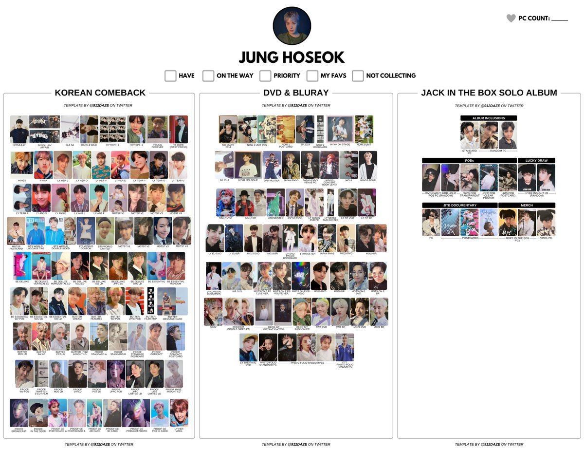 BTS J-HOPE HOBI PC PHOTOCARD WISHLIST TEMPLATE✨ [NEW] ⭐️ MEGA