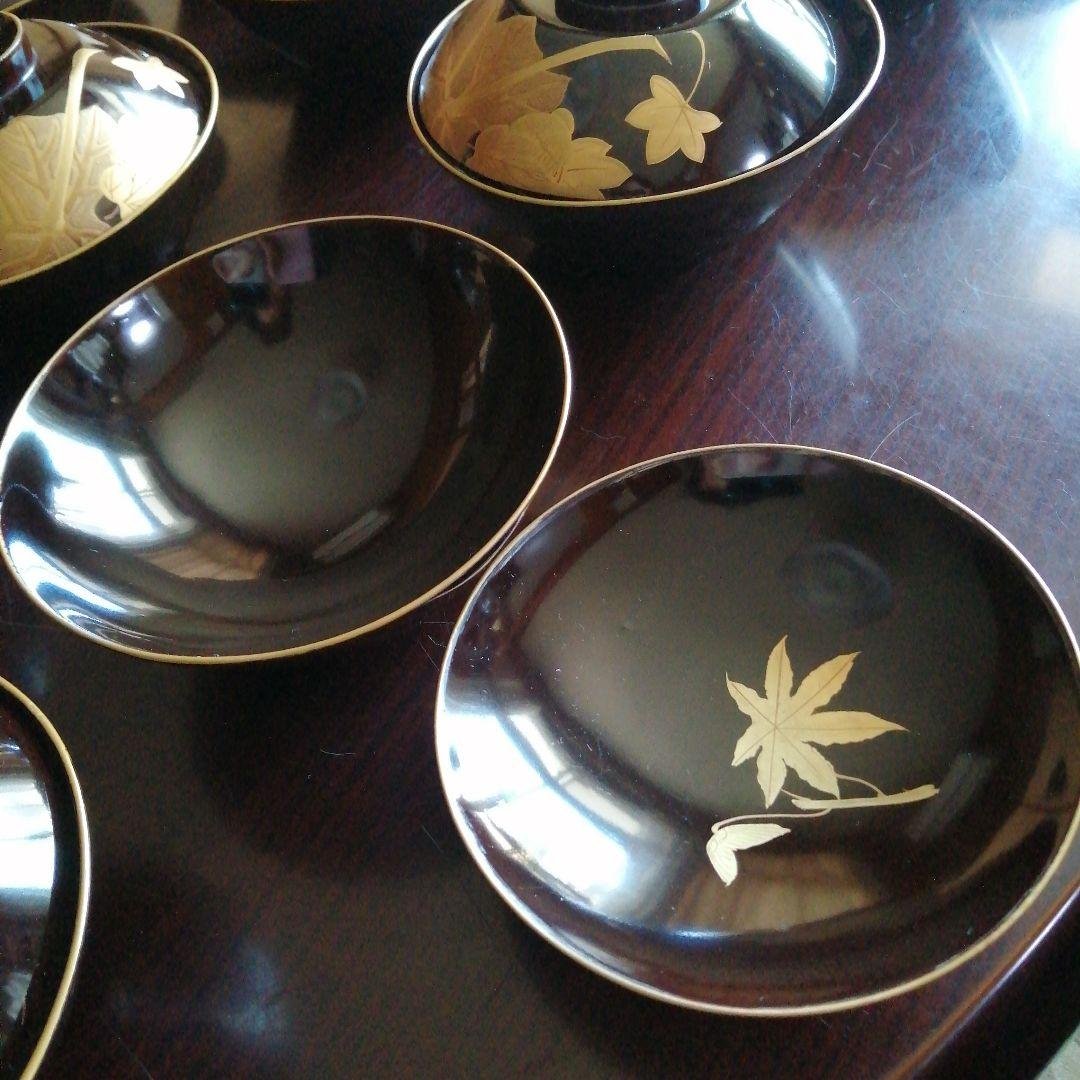 木製本漆塗　金蒔絵黒吸物椀　20客　12.6cm　大正期