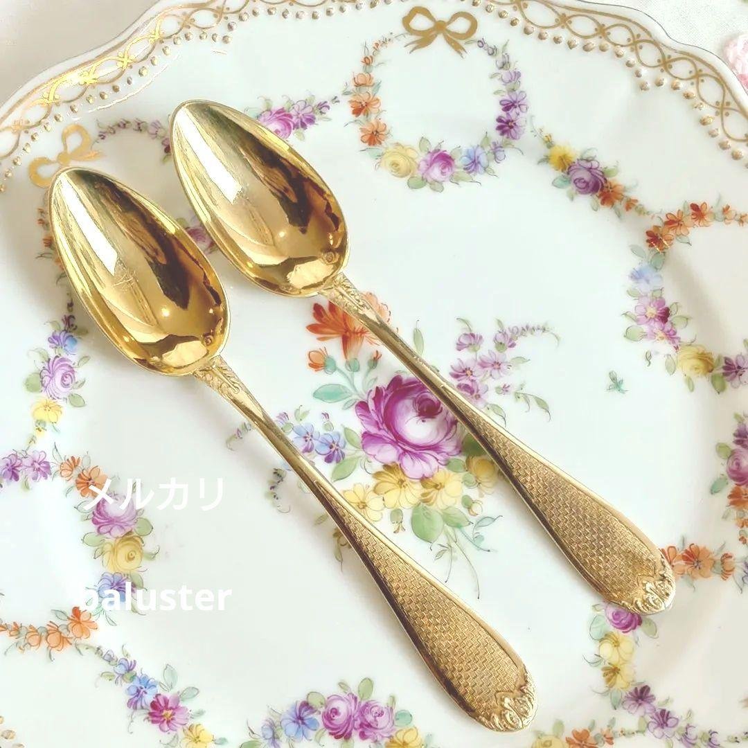 スプーン 2本セット　フランス　純銀製　シルバー800 純金鍍金 楽天市場】純金 メッキ スプーンセット お祝い銀婚式 金婚式 縁起物 鶴