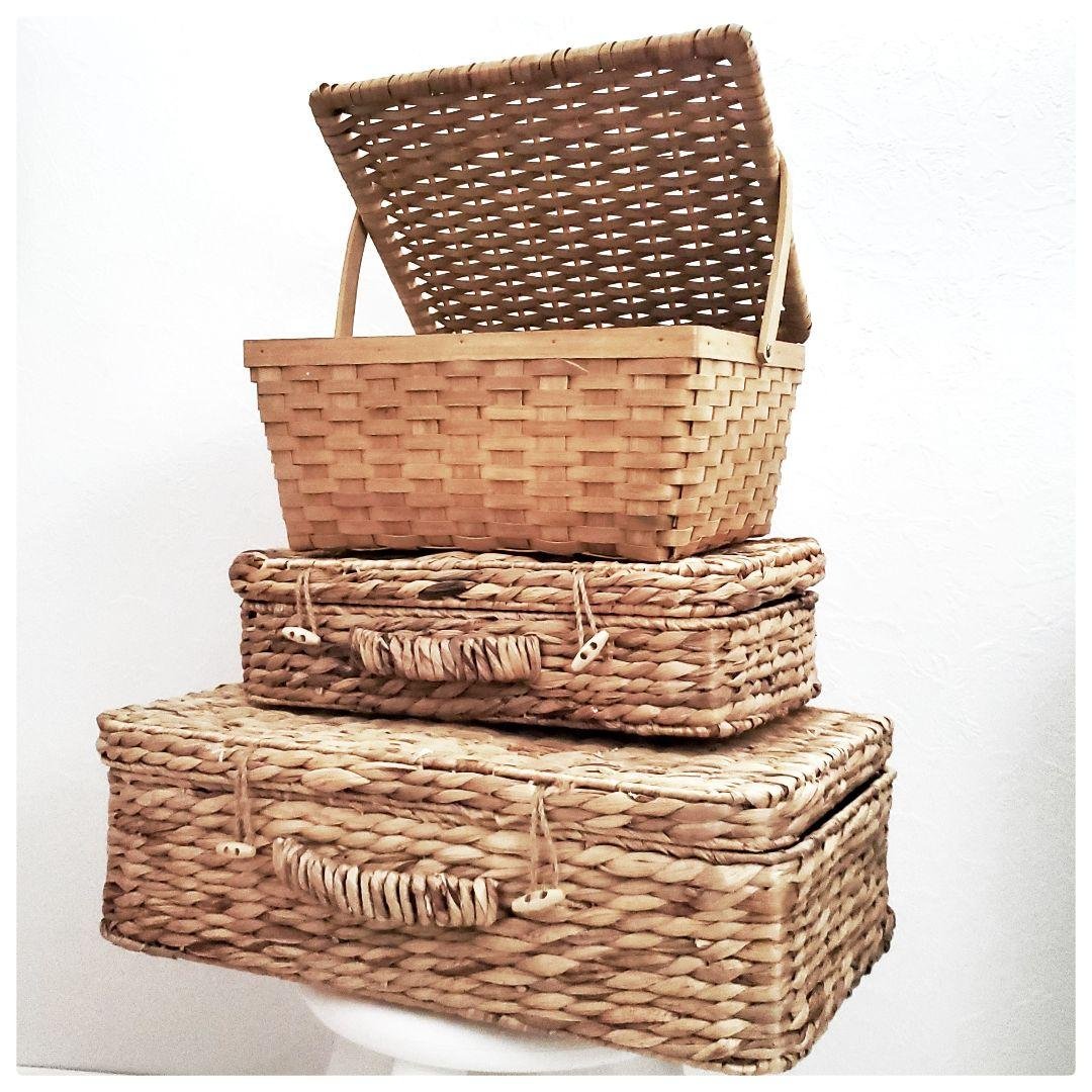 天然素材 収納バスケット ロケーション 撮影 ブース 3点セット スクエア3個セット(ふた付き)S・M・L】天然素材バスケット ウォーター