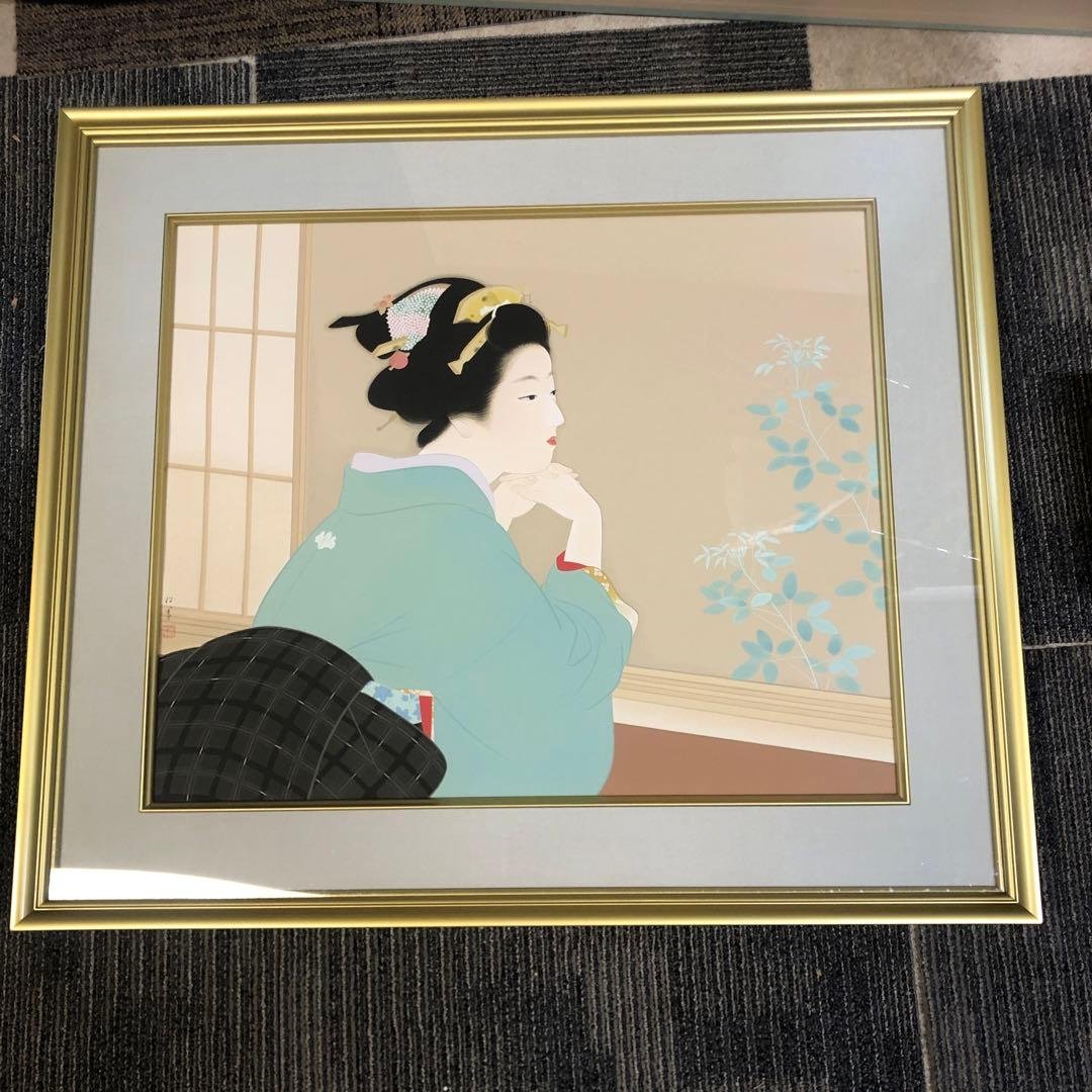 女性の肖像 日本画 金色フレーム 麗髪 金Vl *sold Acrylic on wood panel,gold leaf 530x530mm #現代