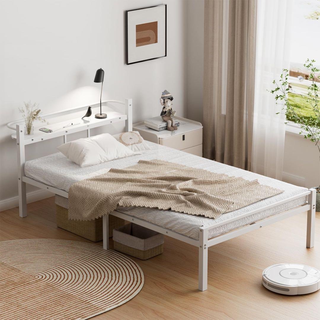 ベッドフレーム シングル ベッド 宮棚 2口コンセント パイプベッド ホワイト Amazon｜[SuperKois] ベッドフレーム シングル ベッド 宮棚 2口