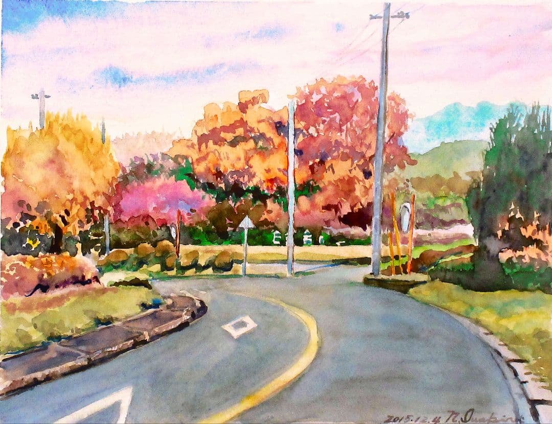 秋の風景 水彩画 額装済み F6サイズ 原画 950417b361687d57c0e16b6cdc38a2