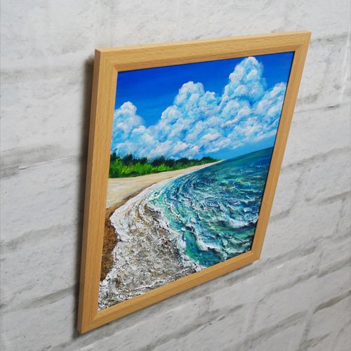 油絵 油彩 油彩画 絵 絵画【真夏の海と砂浜】 絵画 HR 通販 19519248