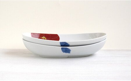 有田焼 泰山 赤牡丹・黒牡丹 楕円カレー皿2枚セット A40-219 | 佐賀県